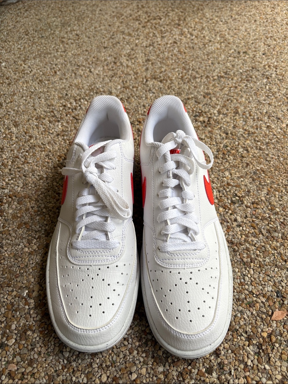 Nike White Sneakers with Red Swoosh - Classic Low Top